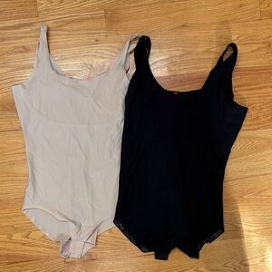 NWOT SPANX Black and Tan Bodysuit Duo, size L